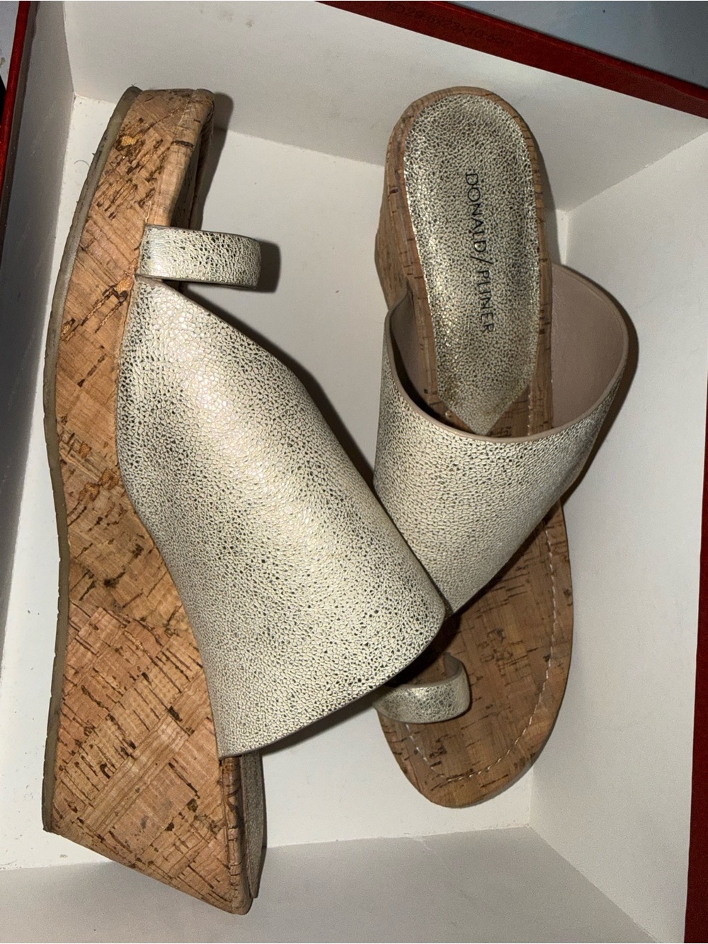 Donald J. Pliner Metallic Cream Cork Wedge Slide Sandals